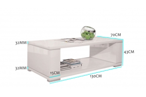 Grande table basse lilly blanc laque design 130 x 70 cm