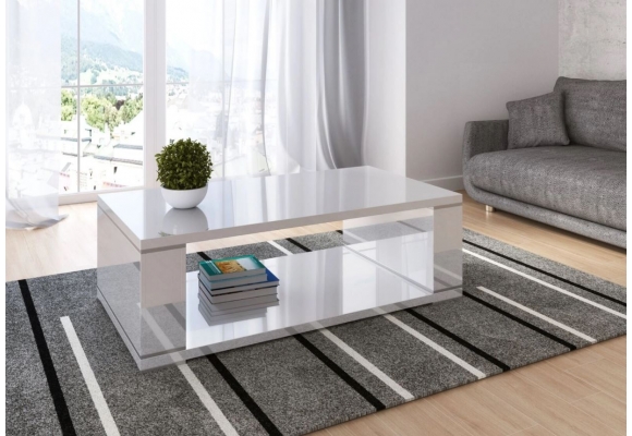 Grande table basse lilly blanc laque design 130 x 70 cm