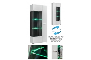 VITRINE REVERSIBLE WARNER BLANC LAQUE ET BOIS NOIR AVEC LED 80 X 190 CM