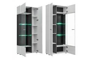 VITRINE REVERSIBLE WARNER BLANC LAQUE ET BOIS NOIR AVEC LED 80 X 190 CM