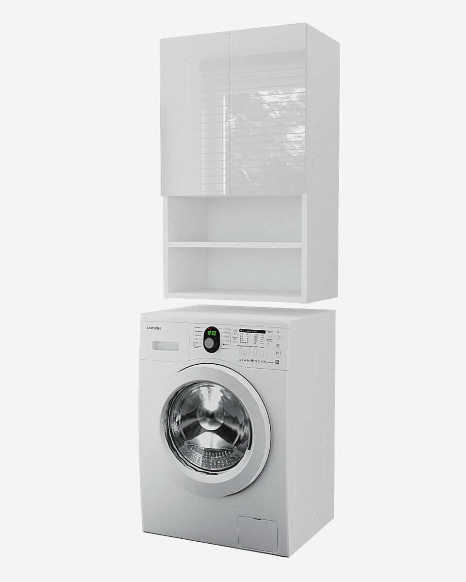 Meuble pour machine à laver standard 60 cm à poser POL blanc mat 4 niveaux  de rangement